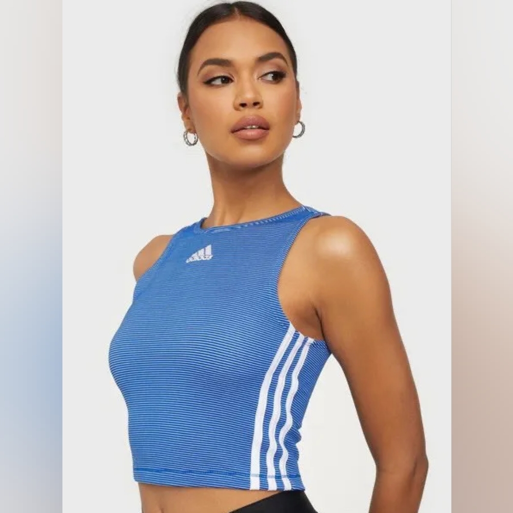 Adidas Women's Zippable Ribbed Tank Top, Blue, Size Medium